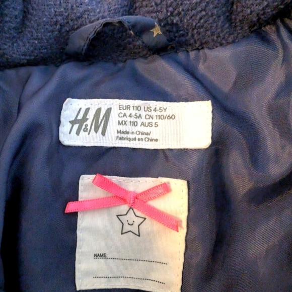 H&M Girls Navy Puffer Jacket With Gold Stars Size 4-5 - Picture 6 of 6